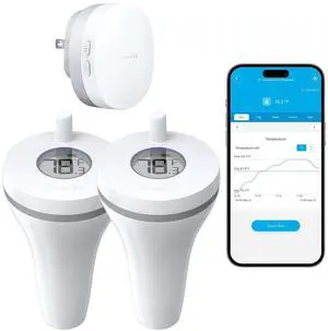 Smart Pool Thermometer with Smart Gateway, Digital Swimming Pool Thermometer Temperature Monitor with IPX7 Waterproof, Remote App Notification Alert for Ice Bath Tub, Fishbowl, Pond,Hot Tub