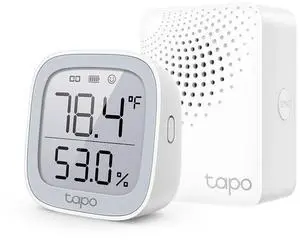Tapo Temperature and Humidity Sensor Kit: Temperature Sensor Tapo T315 + Hub Tapo H100 (2.7" E-Ink Display, Swiss-Made Sensor | Long-Lasting Performance | Real-Time Notification)