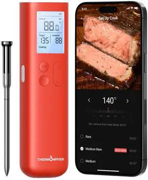 Wireless Meat Thermometer, 10X Enhanced Signal and Stability with Sub-1G, Standalone Display & Control Base, Certified Accuracy ±0.5°F, WiFi Unlimited Range for BBQ, Oven,Smoker,Grill