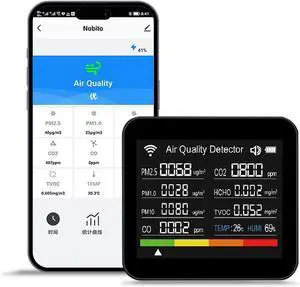 14-in-1 Air Quality Monitor, Indoor Temperature Sensors, Detect PM2.5/PM1.0/PM10/CO2/CO/TVOC/HCHO/Temperature/Humidity, Meter for RV Home Office School Hotel black-XB -