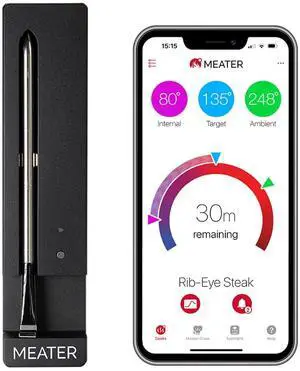 Smart Bluetooth Meat Thermometer | Long Wireless Range | for Oven, Grill, Kitchen, BBQ, Smoker, Air Fryer | Step-by-Step Recipes in App | Dual Sensors | Black Charger [2024 Release]