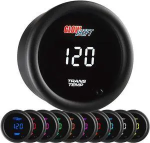 10 Color Digital 300 F Transmission Temperature Gauge Kit - Includes Electronic Sensor - Multi-Color LED Display - Tinted Lens - for Car & Truck - 2-1/16" (52mm)