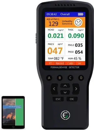 Air Quality Pollution Monitor, Formaldehyde Detector, Temperature & Humidity Meter, Sensor, Tester; Detect PM2.5/PM10/PM1.0 Micron Dust, Test Indoor TVOC Volatile Organic Compound Gas; eBook