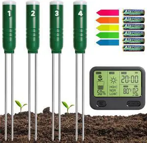 Soil Moisture Meter for Plants, 4-in-1 Soil Tester for Moisture/Temperature/Sunlight/Time, Digital Sensor, Water Meter for Outdoor &Indoor Plants, Ideal for Garden, Farm, Lawn- Battery Included
