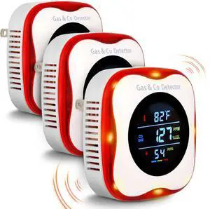 Gas Combination Detector Plug in,Vzmcov 4 in 1 CO & Gas Detector Humidity Temperature Meter,Portable CO and Gas Alarm with Color LCD Display for Home,Kitchen and RV(3 Pack)