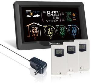 Wireless Radio Weather Station with 3 Outdoor Sensors Indoor Outdoor LCD Digital Thermometer Hygrometer Barometer with WWVB,Alarm Clock,Weather Forecast,Moon Phase,Sunrise and Sunset Time