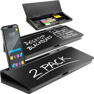Glass Dry Erase White Board - Desk Computer Buddy  Home Office & Studying Essentials - with Phone & Tablet Slot, Storage - Includes 4 Markers, 1 Eraser, Black (2 Pack)