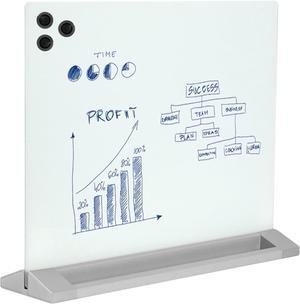 Freestanding Glass 23 x 19 inch Tabletop Magnetic Dry Erase Board, Portable Privacy Divider, Reversible Double-Sided Whiteboard Panel Partition, Storage Trays, School Home Office, DESK-WB23G
