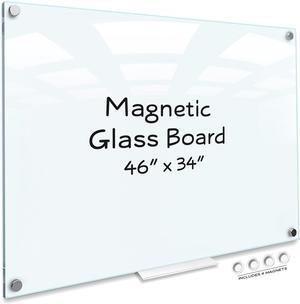 Glass Whiteboard 46 x 34 inch (4' x 3') Glass Dry Erase Board for Wall Frameless Large Office Wall Mount Frosted White Board for Work Home and School with Marker Tray Included