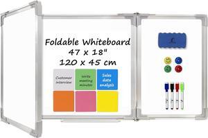 Whiteboard Set - Dry Erase Board 47 x 18 in with 1 Dry Wipe Eraser, 4 Markers, 4 Magnets and 6 Magnetic Notes - Large Vision Wall White Board for Home Office College