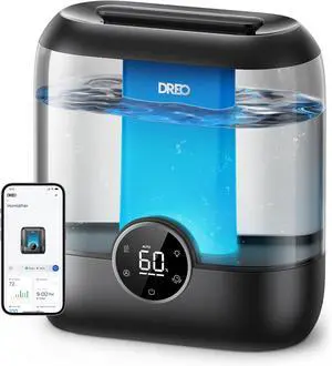 Smart Humidifiers for Bedroom, 6L Top Fill Supersized Cool Mist Humidifier for Large Room, 60 Hour Runtime, Quiet Ultrasonic Humidifiers for Plants, Baby, Indoor, Home, Night Light, Black