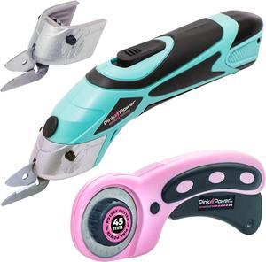 Electric Fabric Scissors for Crafts, Sewing, Cardboard, Carpet & Scrapbooking - Heavy Duty Cutting Tool, Automatic Cordless Electric Scissors Fabric Cutter & Rotary Cutter Set (Aqua Splash)