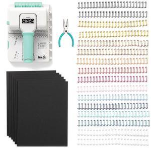 Memory Keepers Mini Cinch Bundle Includes Book Binding Machine, 16 Wires, Wire Cutters, and Six Black Bookboards, Easy to Use Design, Ruler, Wire or Spiral Coils, DIY Books, Notebooks, Calendars