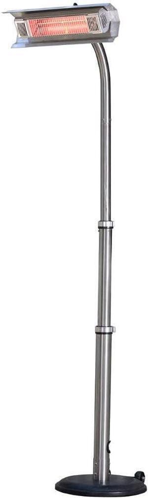 02117 Telescoping Offset Pole Mounted Infrared Patio Heater With Wheels 1500 Watt Indoor Outdoor Powder Coated Steel Tip over Protection System Cover Included - Stainless Steel