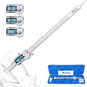 Digital Caliper, 12 Inch Caliper Measuring Tool with Stainless Steel, IP54 Splash Proof Protection Design, Large LCD Screen, Easy Switch from Inch Metric Fraction (300mm)