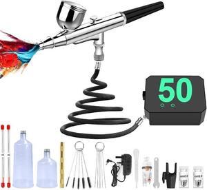 Kit with Compressor - 50PSI High-Pressure Portable Air Brush with 0.2/0.3/0.5mm Nozzle, Non-Clogging Spray Gun with Cleaning Brush for Painting Model Barber Cake
