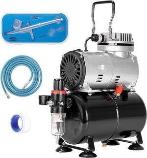Airbrush Kit with 1/5 HP Professional Air Compressor with 3L Tank, Quiet Air Brush Paint System Set with 0.3mm Dual Action Airbrush Gun and Tape, Gravity Feed