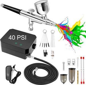 Airbrush Kit with Air Compressor, 40 PSI High Pressure Air Brush Kit Dual-Action Air Brush Gun Set with 0.2/0.3/0.5mm Nozzle for Painting,Nail Art,Model,Makeup,Cake Decor