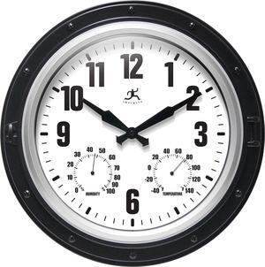 Instruments Forecaster Indoor/Outdoor Wall Clock, Thermometer, Hygrometer Combo, Stylish Durable Waterproof Weather Station for Your Home, 16 Inch, Black