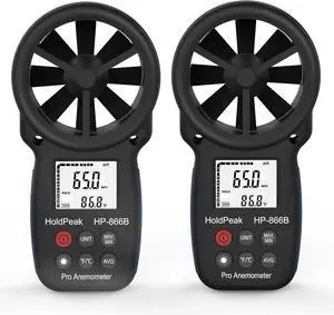 866B Handheld Anemometer, Digital Wind Speed Gauge Meter, Air Flow Velocity Temperature CFM Measuring Device for HVAC Outdoor Sailing Shooting Golf