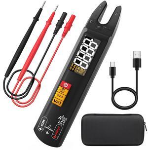 Open Jaw Digital Multimeter DC AC Current Clamp Meter, Rechargeable with Smart Mode, Measures Capacitance Diode Duty Cycle Amp Resistance Hz Continuity V-Alert Live Check Environment Temperature