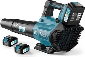 580CFM/160MPH & 3 Speed Levels Electric Leaf Blower with 2 x 4.0Ah Battery and Charger, Extension Tube Blower for Lawn Care, Yard, Garage, Blowing Leaves, Dust or Snow, Blue
