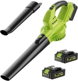 Cordless with 2 Battery and Charger, 130MPH 180CFM High Speed Leaf Blower with 2 Tubes, 20V Electric Leaf Cleaner, Lightweight Handheld Small Blower for Patio, Garden, House, Depot, Green