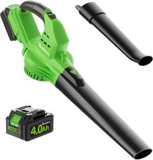Cordless with 4.0Ah Battery and Charger, 135MPH 170CFM High Speed Leaf Blower with 2 Tube, 20V Electric Leaf Cleaner, Lightweight Handheld Small Blower for Car, Garden, House, Depot, Green