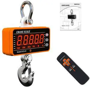 1000kg/2000lb Digital Crane Scale Heavy-Duty Industrial Hanging Scale with Remote Control Smart Type LED Display CE Certified Electronic Weighing Crane Scale (Orange)