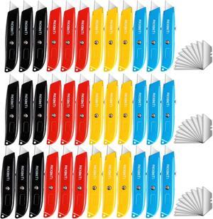 36 Pack Utility Knife Retractable Box Cutter, 4 Color Heavy Duty Aluminum Shell Knife Sets with Extra 30pc SK5 Blades for Cartons, Cardboard and Boxes