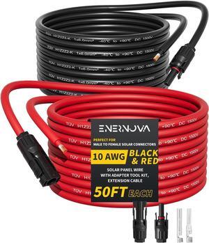 50 Feet 10AWG Solar Cable with Female and Male Connector with Extra Free Pair of Connectors, Solar Panel Extension Cable 10 awg Solar Wire (50FT Red + 50FT Black)