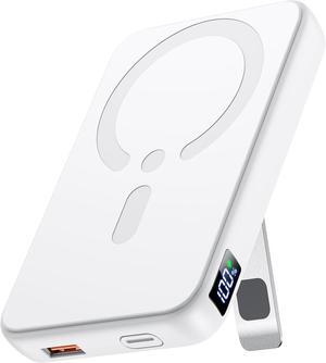 for Magsafe Portable Charger, 12000mAh Wireless Magnetic Power Bank with Stand and USB C in/Out Fast Charging, for Magsafe Battery Pack Compatible with iPhone 15/14/13/12 Pro/Pro Max-Pearl White