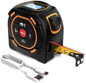 Digital Laser Tape Measure with Type-C Charging, 131-ft Laser Measuring Tape & 16-ft Tape Measure 2-in-1 Tools, M/in/ft Units Pythagorean, Area Volume Measuring, Self-Locking Tape, for DIY Woodworker