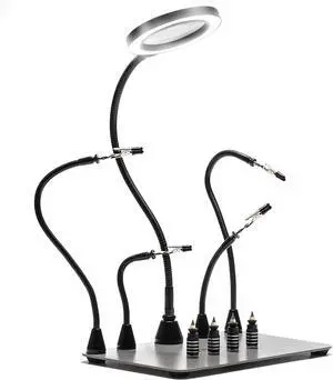 Magnetic Helping Hands Soldering Station with an 11.1 x 7.1 Inch Larger Base, 5X LED Magnifying Lamp, 4 PCB Circuit Board Holder & 4 Flexible Magnetic Helping Hands