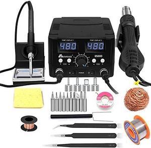 2 IN 1 750W LED Digital Soldering Station Hot Air Gun Rework Station Electric Soldering Iron For Phone PCB IC SMD BGA Welding SET 110V (8588D SET1)