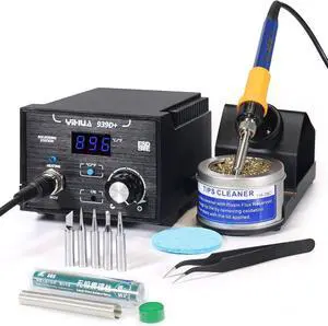 939D+ Digital Soldering Station, 75W Equivalent with Precision Heat Control (392°F to 896°F) and Built-in Transformer. ESD Safe, Lead Free with °C/°F display (Black)