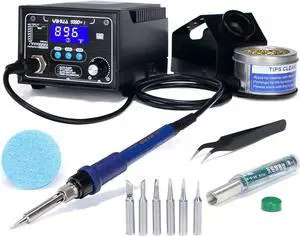 939D+ I Soldering Station, Upgraded, 75 Watt Equivalent with 3 Memories, °C/°F LCD display, Sleep Function, Automatic Shutdown & Brushed Aluminum Panel(Iron-burn Resistant)