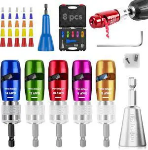 Wire Stripping for Drill, Wire Stripping Tool & Wire Twisting Connector Set, Wire Twister Tool for Drill, 8 in 1 Quickly Drill Wire Stripping Professional Electrician Tools Set8pcs