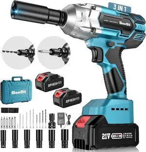 Cordless Impact Wrench 1/2 inch, Brushless Impact Gun Max Torque 479 Ft-lbs(650Nm), 3300RPM w/ 2x 4.0 Battery, 6 Sockets,9 Drill,6 Screws, High Torque Power Impact Driver for Car Home, WH700