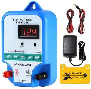 Electric Fence Charger - Multi-Powered, 12 kV 3 Joules High-Power Output Energizer with LED Display, Repels Large Wildlife - Ideal for Livestock, Pet, Poultry, Gardens, Orchards Protection