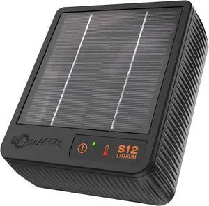 S12 Solar Electric Fence Charger | Powers Up to 4 Miles / 18 Acres of Fence | Solar Lithium Technology, 0.12 Stored Joule Energizer | Built-in Earthing | Portable and Super Tough