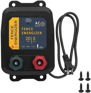 Electric Fence Energizer 5 Miles/ 20 Acres AC Powered 120 Volt, Plug-in Electric Fence Charger Output 0.2 Joule for Preventing Raccoons, Livestock, Squirrels, Chicken Coops, Skunks intruding