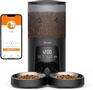 Automatic Cat Feeder 2 Cats - 5G WiFi Pet with APP Control, 6L Dry Food Dog Blockage Alarms, 1-10 Meals Per Day  Black Wi-Fi Double Bowls