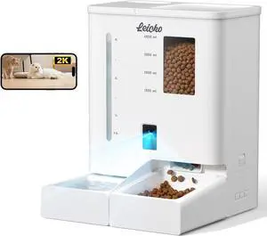 Automatic Cat Feeder with Camera,5G/2.4G WiFi Pet Feeder,2K HD Video and Night Vision,Easy APP Operation,Low Food Clogging Tips,Water Grain Large Capacity White -