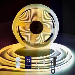 CCT COB LED Strip Light 9.84ft Tunable White Warm White to Cool White LED Strip 608LEDs/M DC24V Tape Light CRI90+ Bluetooth App Control Dimmable Strips for Bedroom Office DIY Lighting.