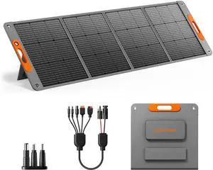200W Portable Solar Panel for Power Station, 24% High Efciency ETFE Foldable Solar Panel Charr, QC3.0, Type-C 60W, MC4 Output, IP65 Waterproof, for Outdoor Camping, RV, Emerncy Power Supply