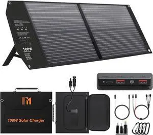 100W Portable Foldable Solar Panel Charr for Power Station Solar nerator with Kickstand 24V MC4 12V DC QC3.0 USB A PD3.0 USB C Output Fast Charging for Outdoor Camping RV Trip Off The Grid Living