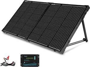 100 Watt 12 Volt Portable Solar Panel with Waterproof 20A Charr Controller Foldable 100W Solar Suitcase with Adjustable Kickstand for Power Station, 100W Panel-20A Controller, Black
