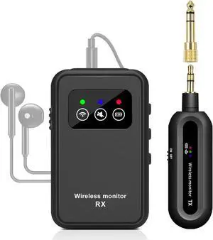 Stereo Wireless in-Ear Monitor System 2.4G Wireless IEM System Stage Monitor with 90° Rotate Transmitter Beltpack Receiver Automatic Pairing, 164ft for Studio, Band, Live Performance