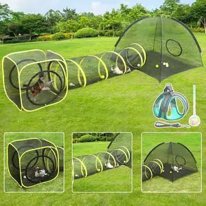 Outdoor Cat Enclosures for Indoor, Portable Mesh Tent, Outdoor pet Tunnel, Cat Playhouse with Adjustable Cat Harness and Leash for Wal, Colorful Tease Ball for Small Animals